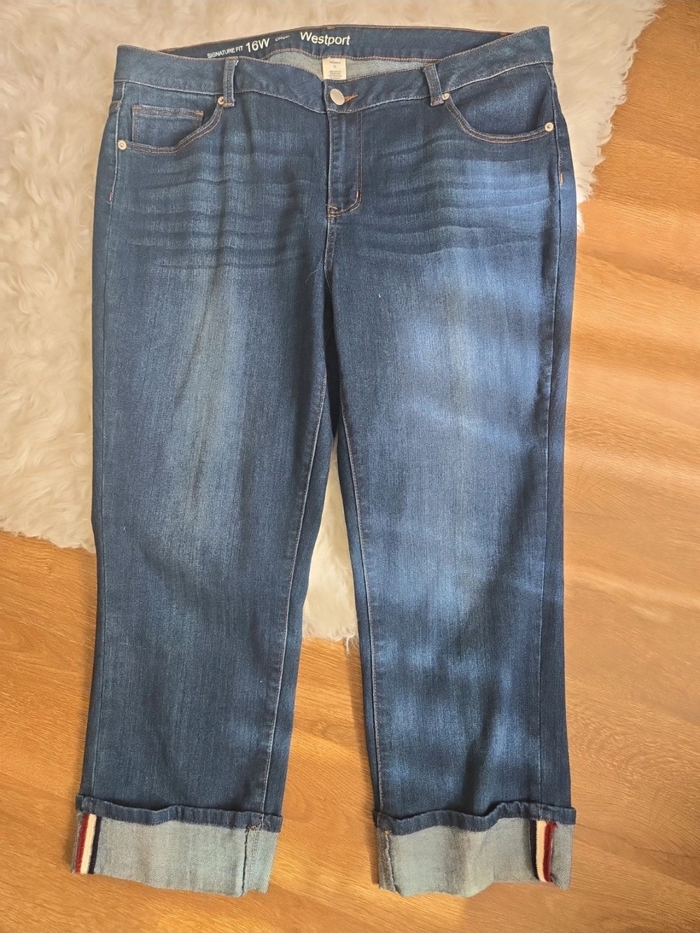 Westport Women's Blue Rolled-Cuff Boyfriend Jeans